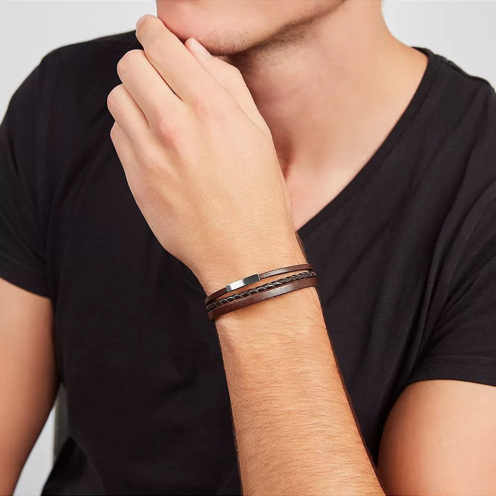 Fossil Townsman Multi Strand Brown Leather Bracelet JF03323040
