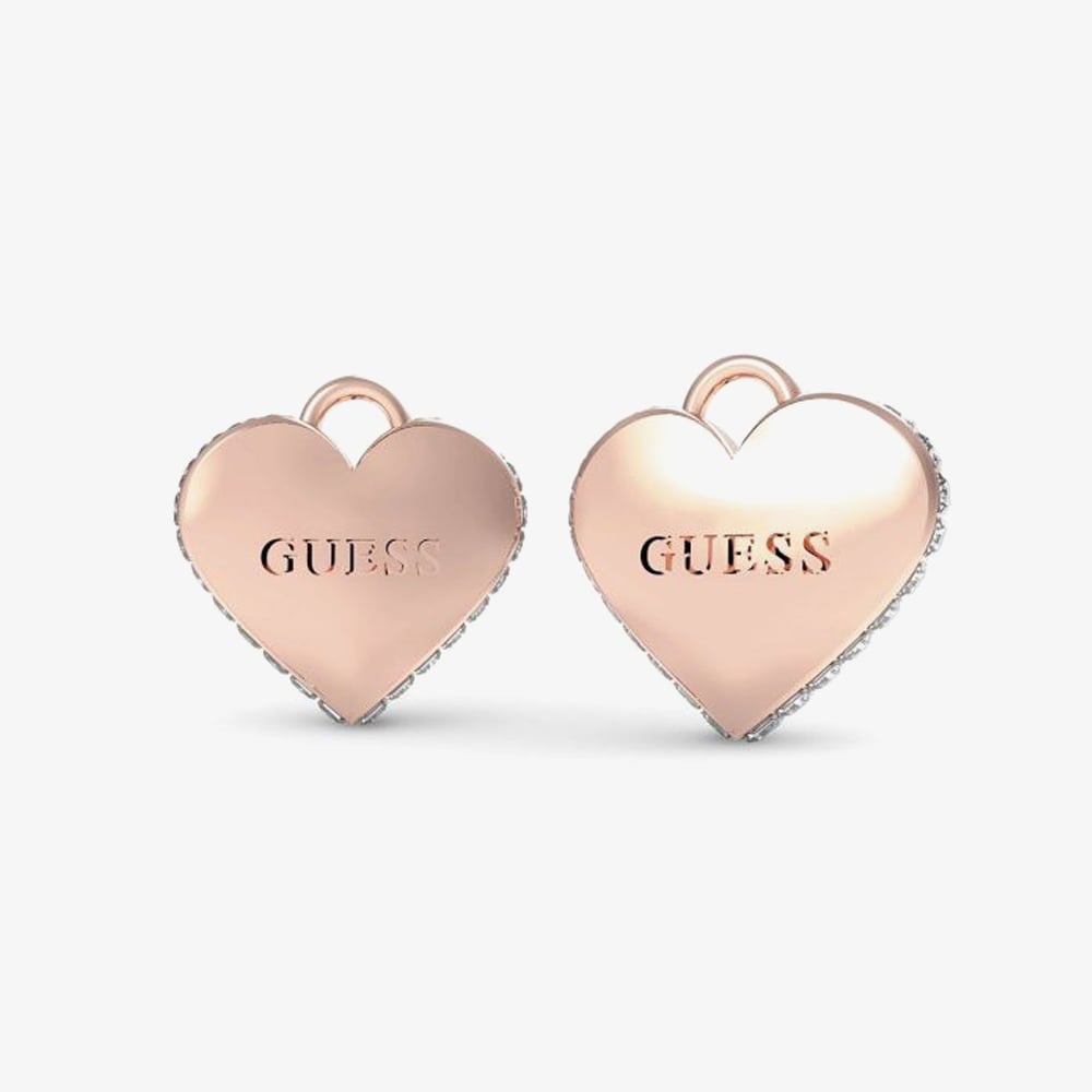 Product photograph of Guess Falling In Love Rose Gold Tone Heart Stud Earrings Ube02231rg from The Jewel Hut