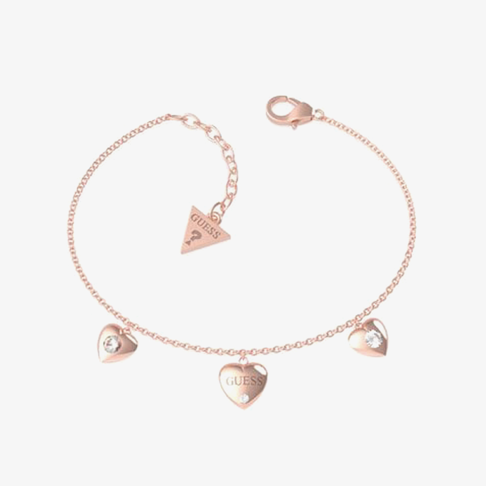 Product photograph of Guess Is For Lovers Rose Gold Tone Hearts Chain Bracelet Ubb70039-l from The Jewel Hut