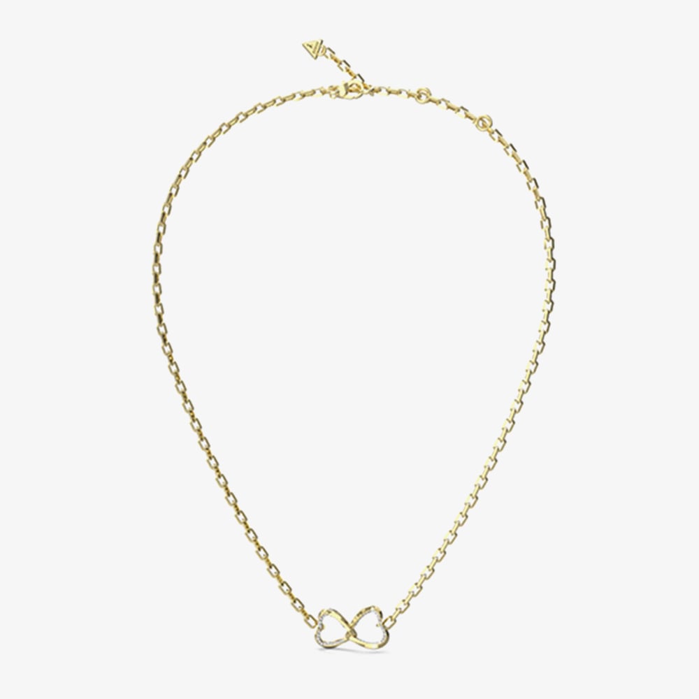 Product photograph of Guess Mon Amour Gold Tone Crystal Two Heart Link Necklace Ubn04616yg from The Jewel Hut