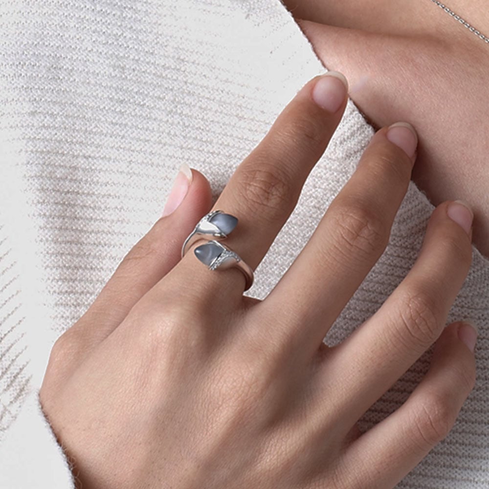 Fei Liu Magnolia Silver Double Grey Stone Ring MAG-925R-002-CEGY 