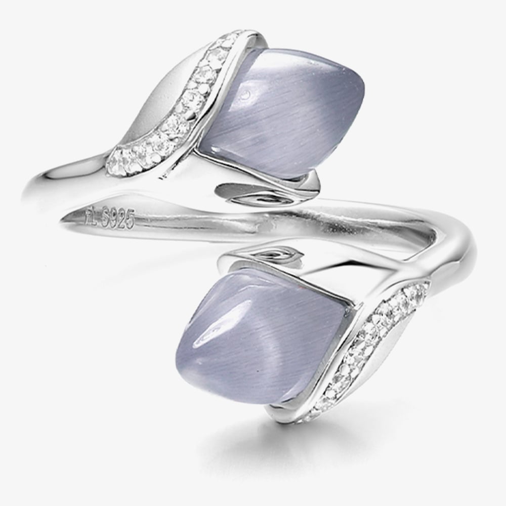 Fei Liu Magnolia Silver Double Grey Stone Ring MAG-925R-002-CEGY 