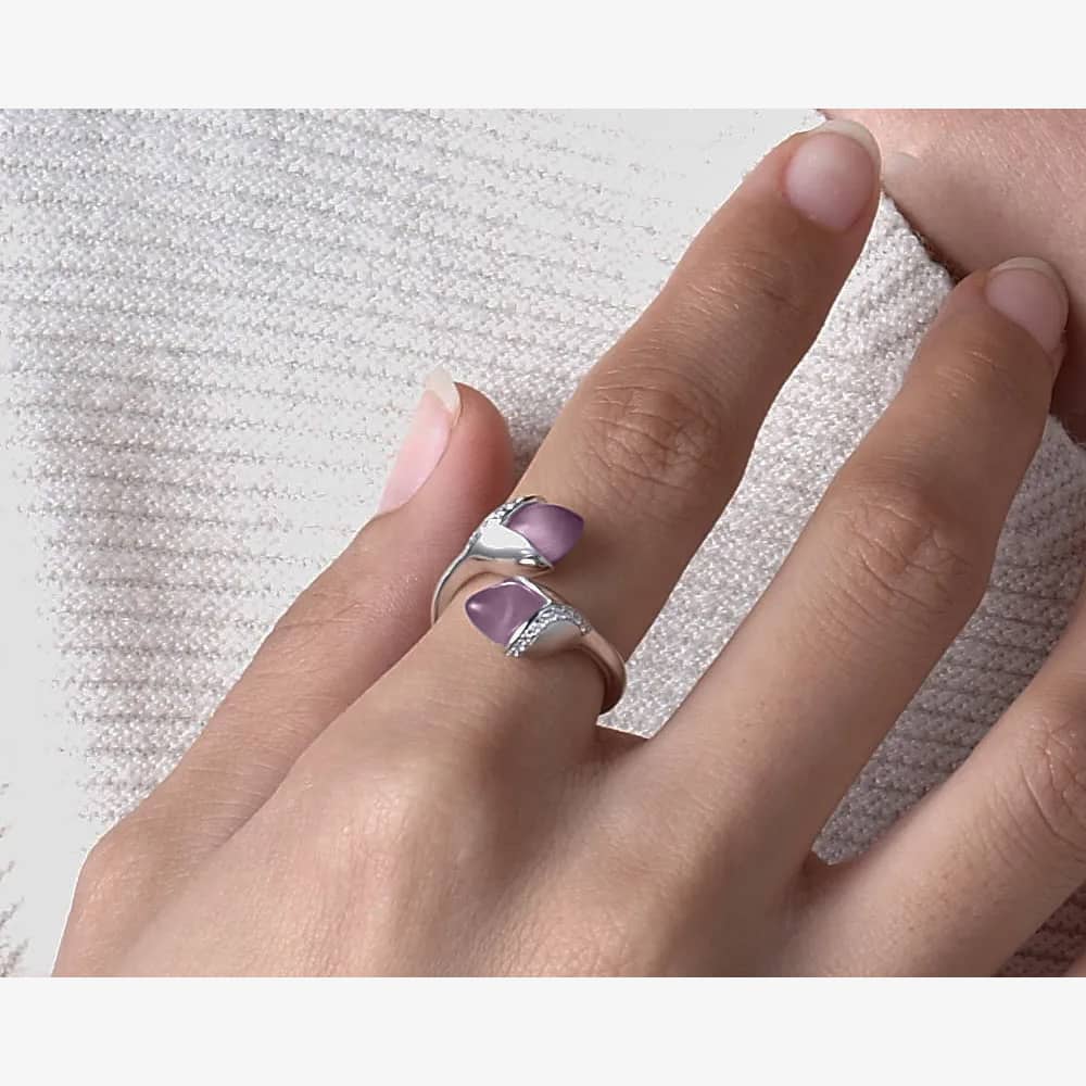 Fei Liu Magnolia Double Pink Stone Open Ring MAG-925R-002-CEPK