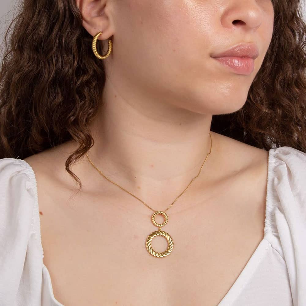 Fiorelli Gold Plated Rope Pattern Circle Drop Necklace P5192