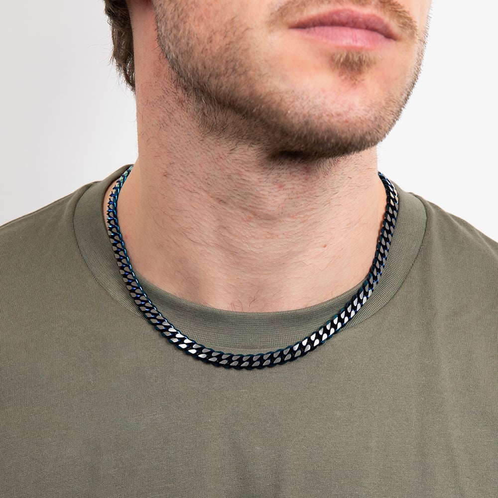 Fred Bennett Blue Tone Stainless Steel 50cm Flat Curb Chain N4652B