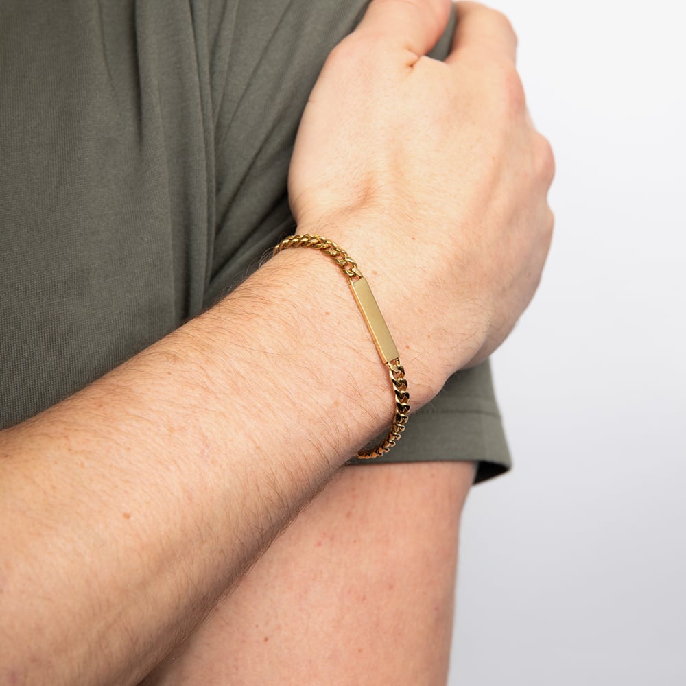Fred Bennett Gold Tone Stainless Steel Plate Curb Chain Bracelet B5562