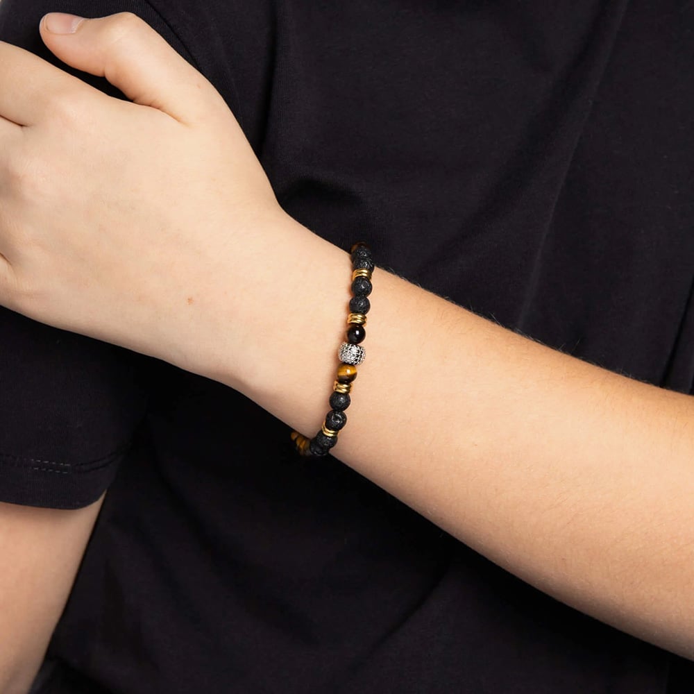 Fred Bennett Smaller Fit Tigers Eye Lava Stone Bracelet B5622