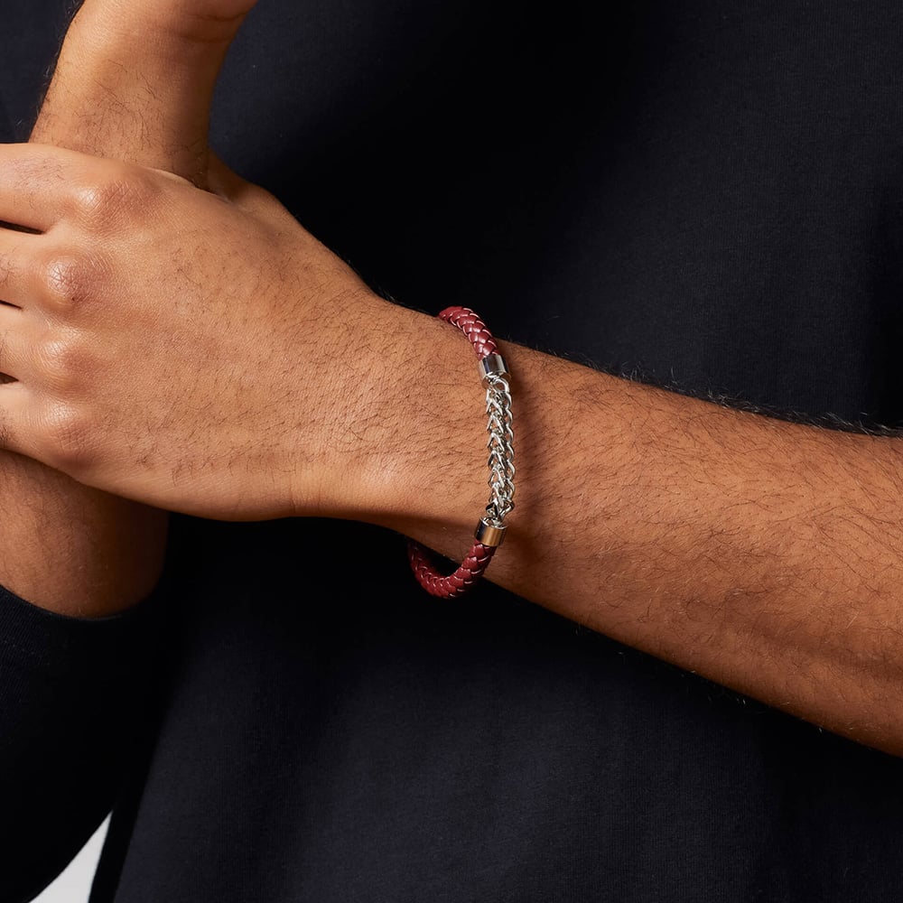 Fred Bennett Burgundy Leather Chain Detail Bracelet B5623
