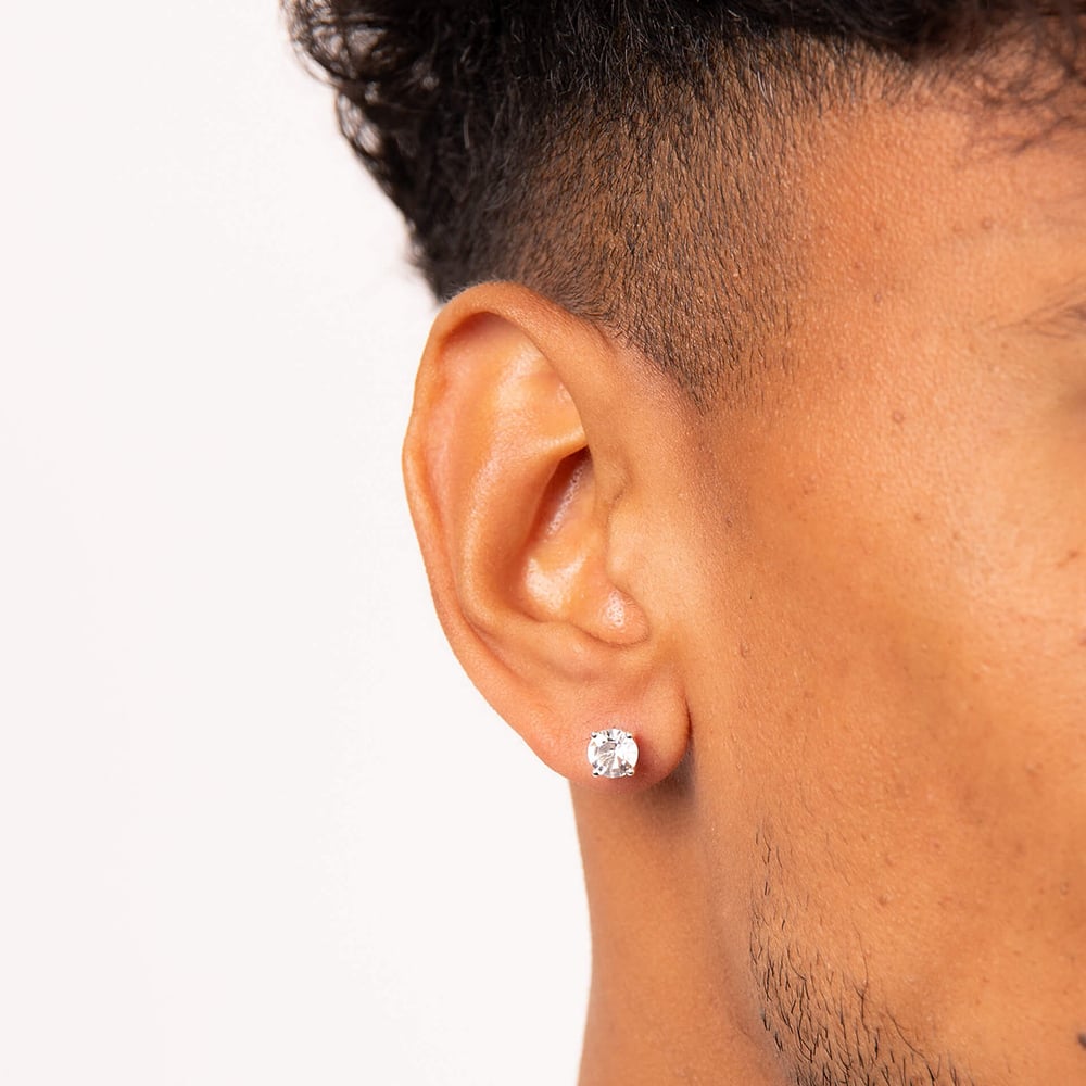 Fred Bennett Mens Silver Crystal Stud Earrings E2657C