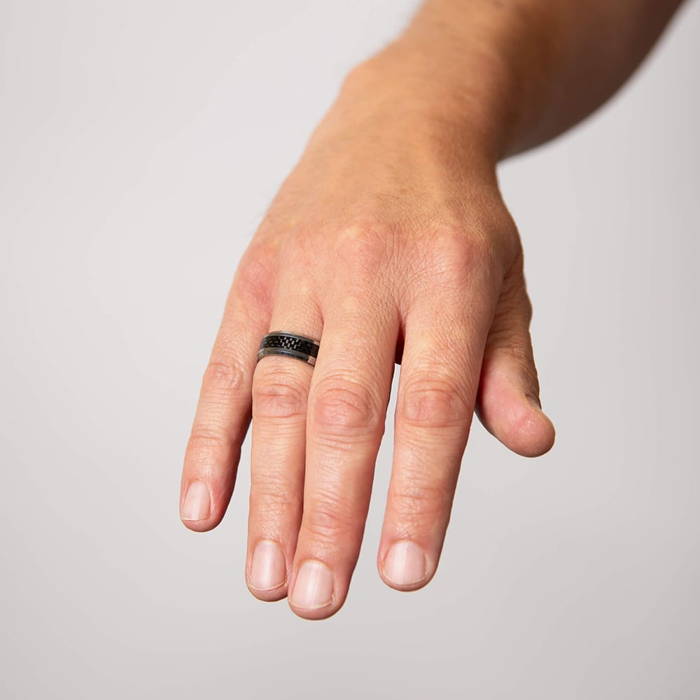 Fred Bennett Tungsten & Black Fibre Stripe Ring R3885