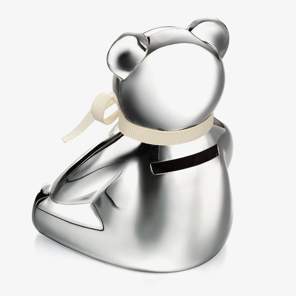 D For Diamond Silver Plated Teddy Bear Money Box Y413