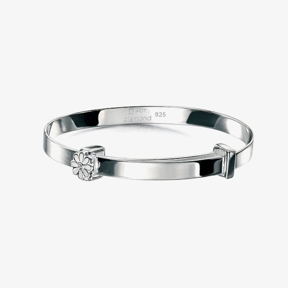 D For Diamond Sterling Silver White Daisy Baby Bangle B4316