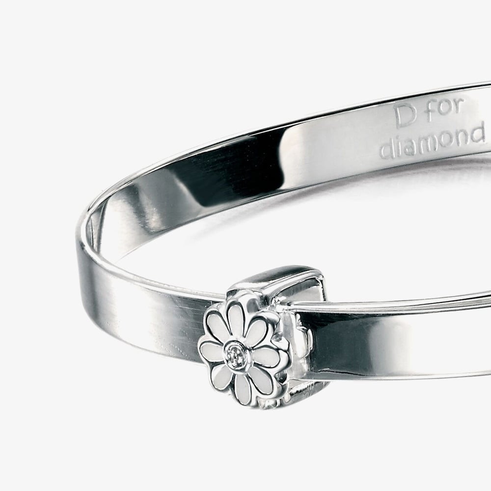 D For Diamond Sterling Silver White Daisy Baby Bangle B4316
