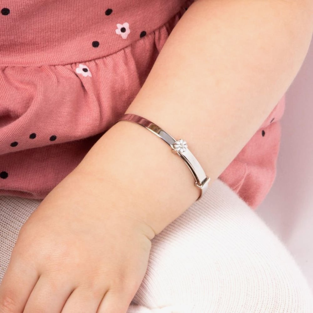 D For Diamond Sterling Silver White Daisy Baby Bangle B4316