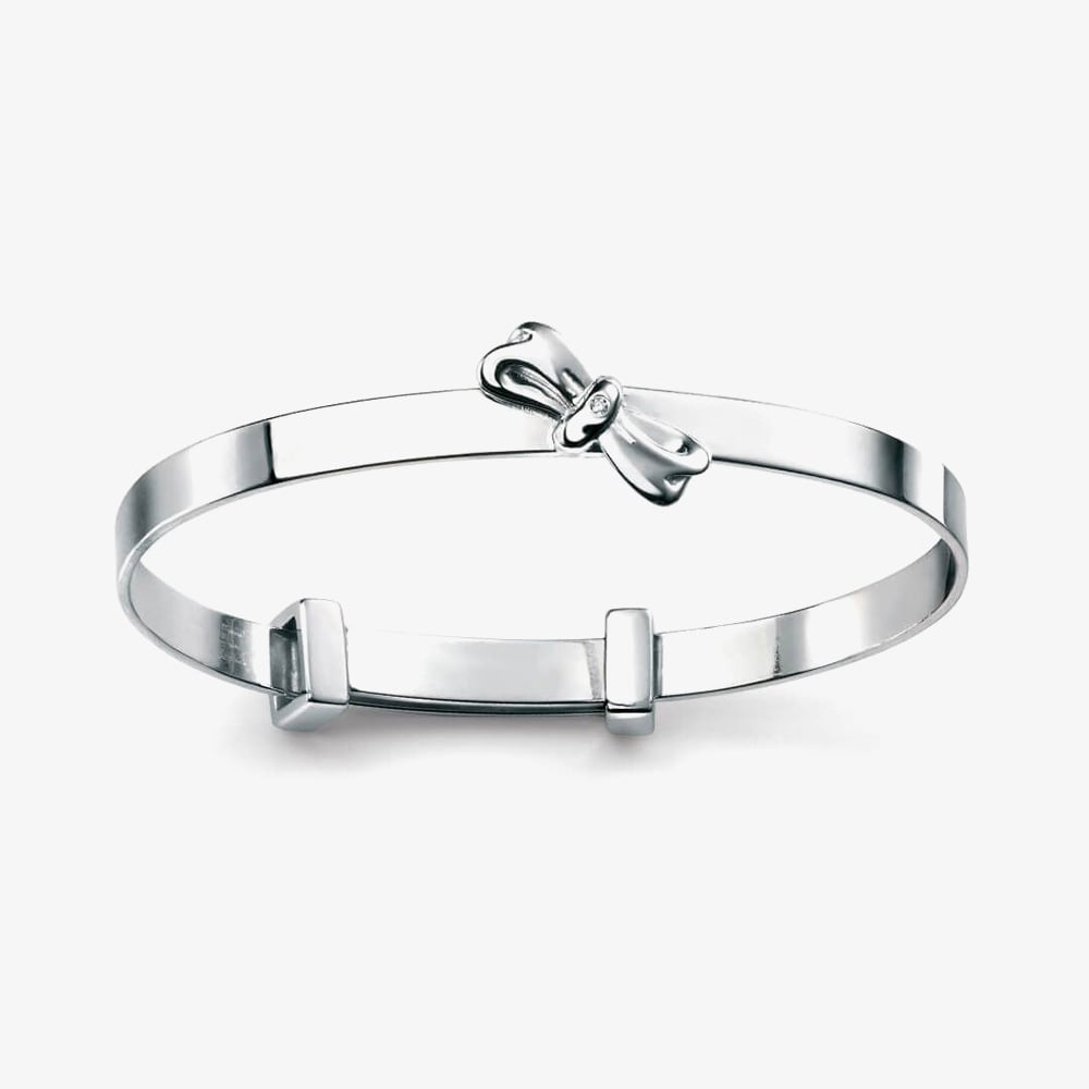 D For Diamond Silver Bow Expanding Baby Bangle B4781