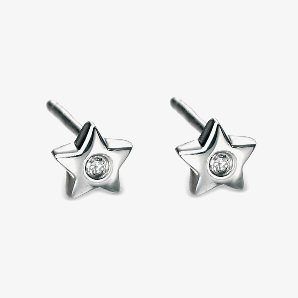 D For Diamond Silver Diamond Set Star Stud Earrings E573
