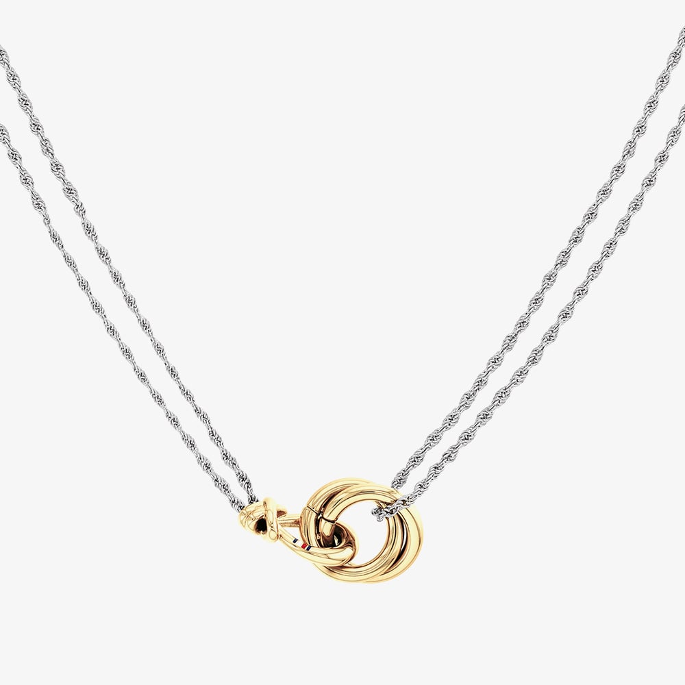 Tommy Hilfiger Two Tone Nautical Knot Double Chain Necklace 2780989