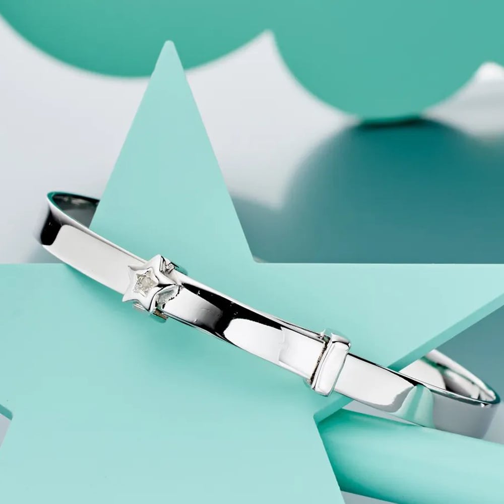 Little Star Inez Silver Diamond Star Expander Baby Bangle LSB0006