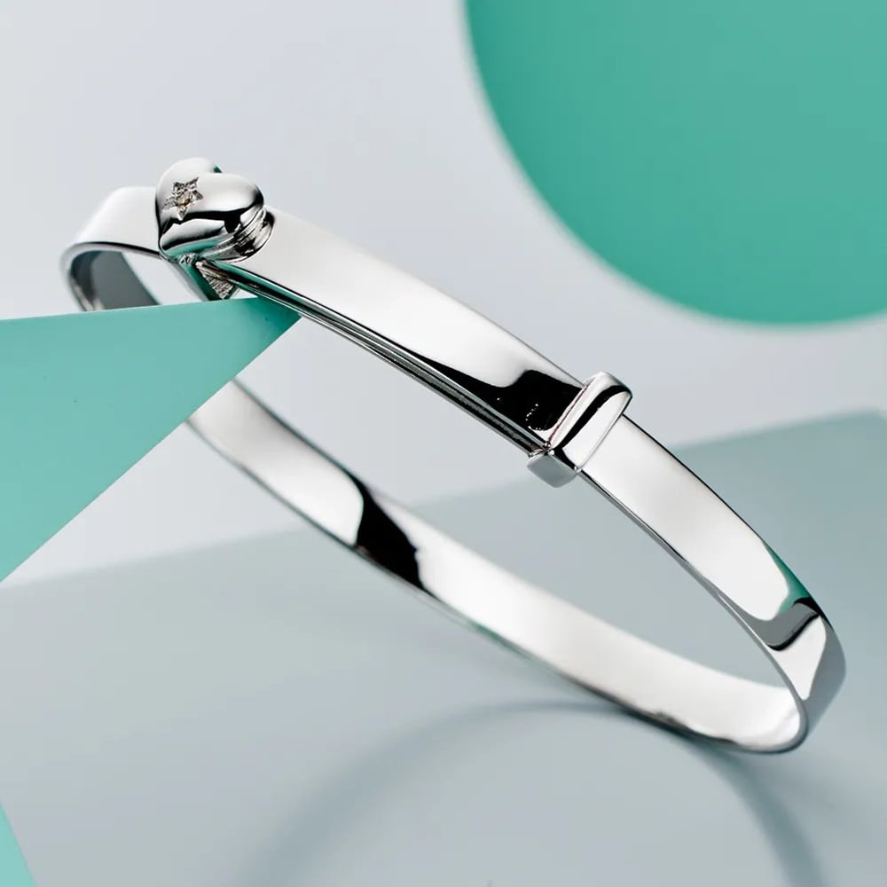 Little Star Gisele Silver Diamond Heart Baby Bangle LSB0007