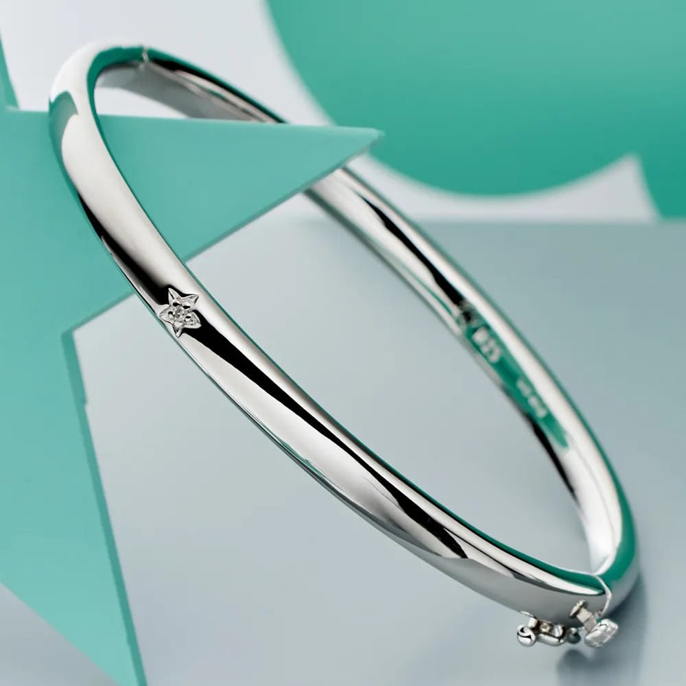 Little Star Xandra Silver Diamond Baby Bangle LSB0030