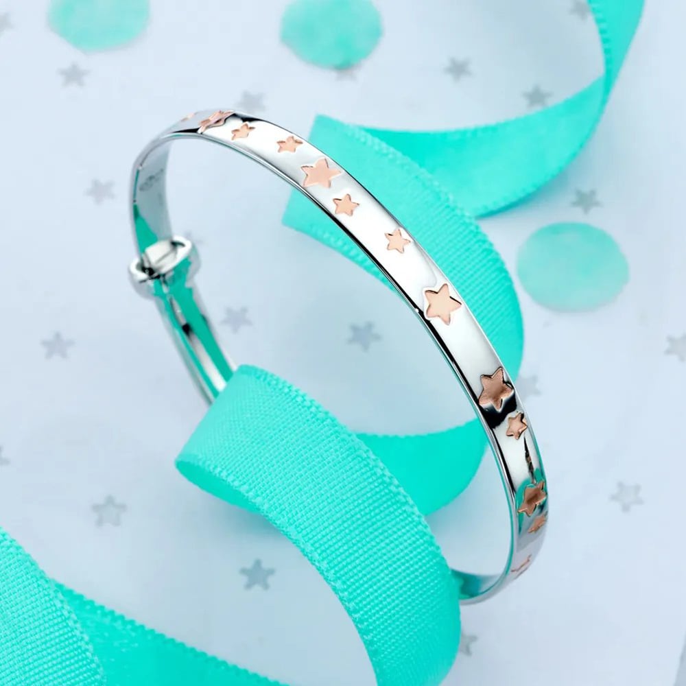 Little Star Jessica Silver & Rose Gold Plated Stars Baby Bangle LSB0131