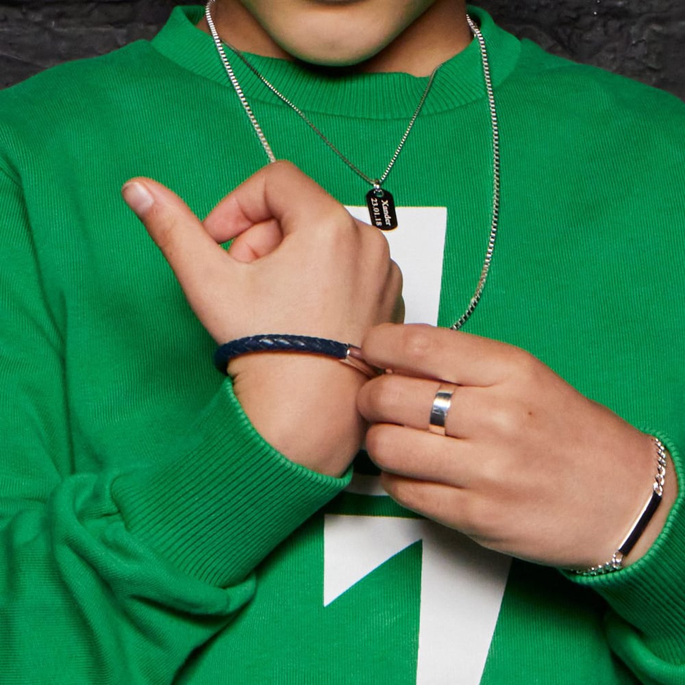 Little Star Hugo Boys Navy Leather Bracelet LSB0116