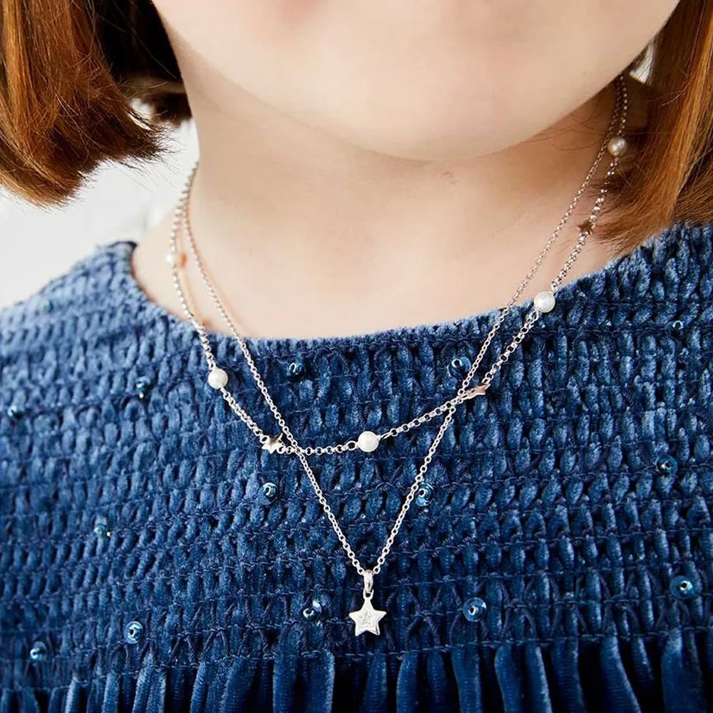 Little Star Kirsty Girls Silver Diamond Star Pendant Necklace LSN0009