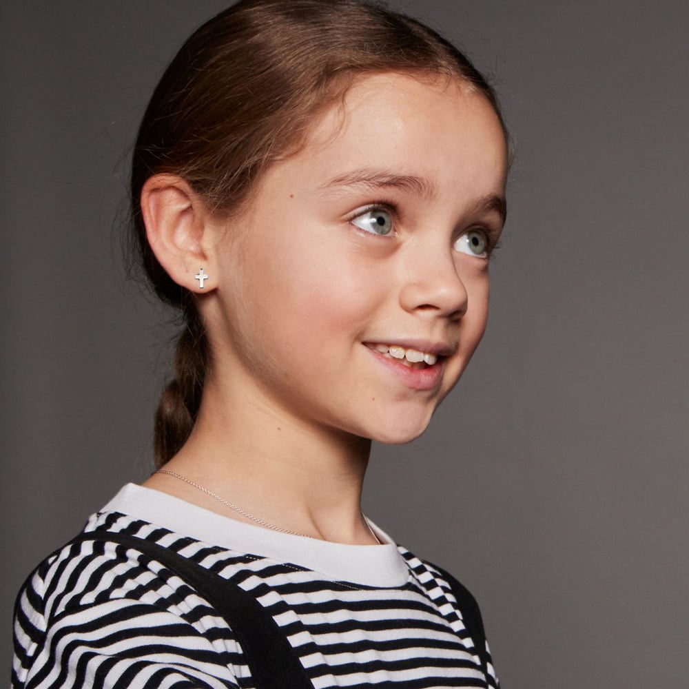 Little Star Girls Eden Silver Cross Stud Earrings LSE0528