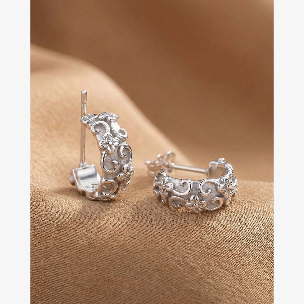 Kit Heath Blossom Flyte Honey Flower Chunky Semi Hoop Stud Earrings 40331RP
