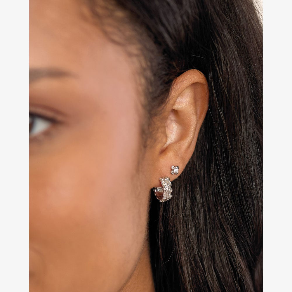 Kit Heath Blossom Flyte Honey Flower Chunky Semi Hoop Stud Earrings 40331RP