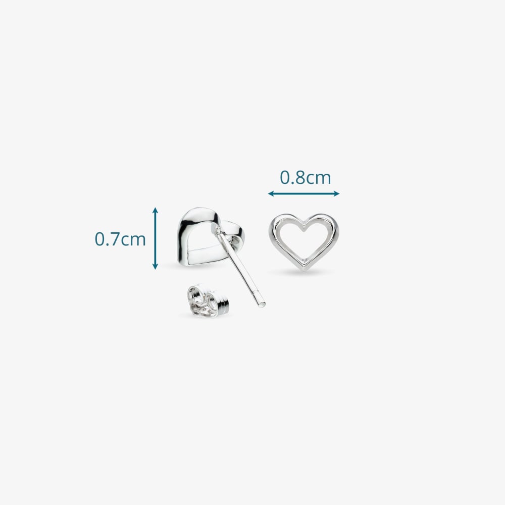 Kit Heath Love Silver Heart Fine Outline Stud Earrings 40530RP