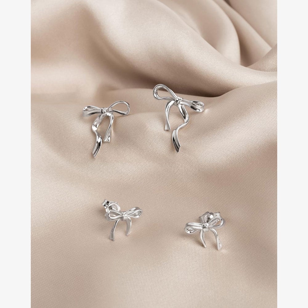 Kit Heath Serenity Ribbon Bow Dainty Stud Earrings 41187RP