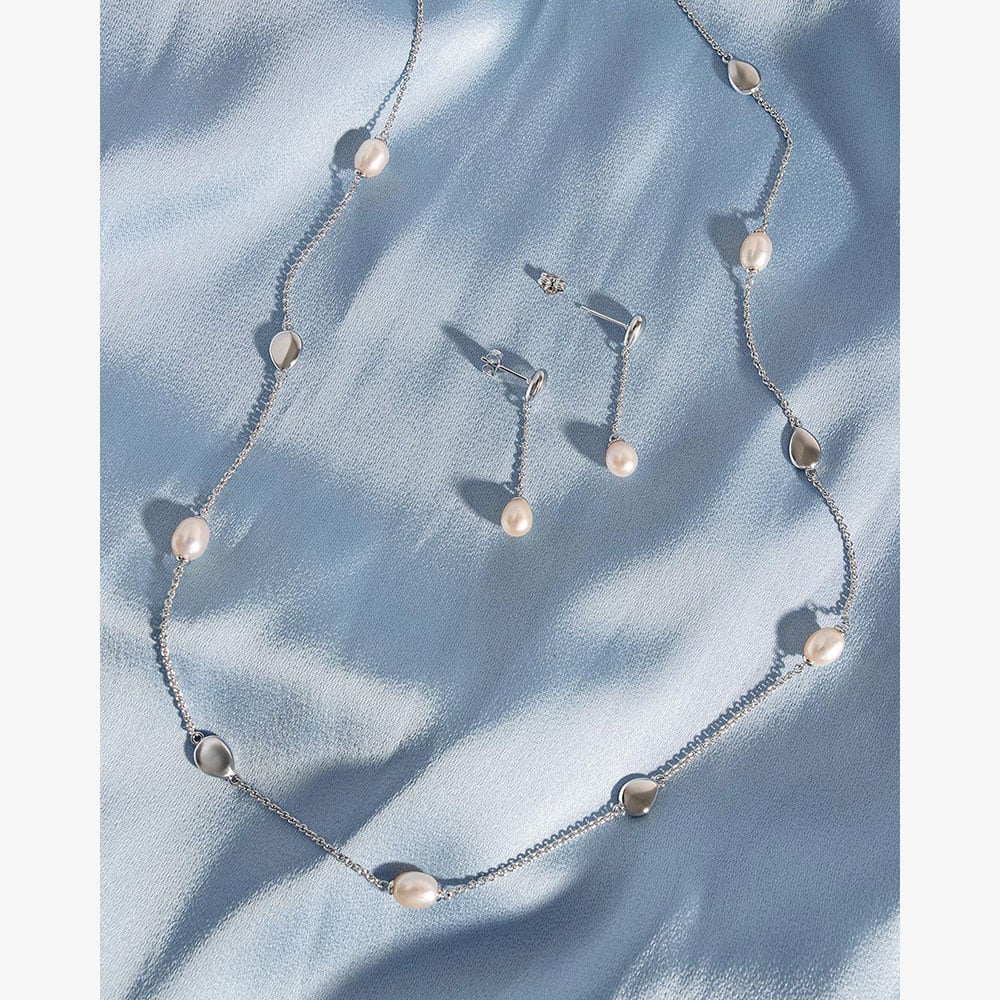 Kit Heath Coast Pebble Pearl Chain Drop Earrings 50169FP
