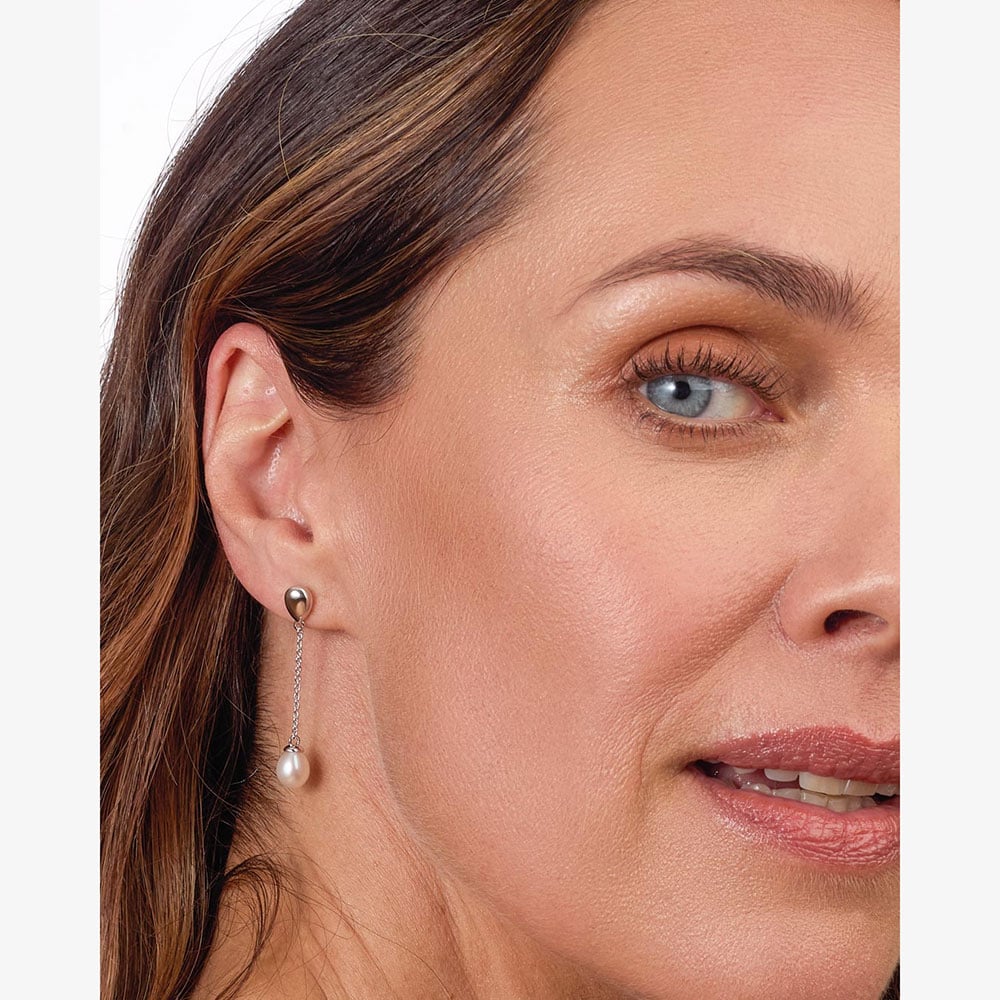 Kit Heath Coast Pebble Pearl Chain Drop Earrings 50169FP