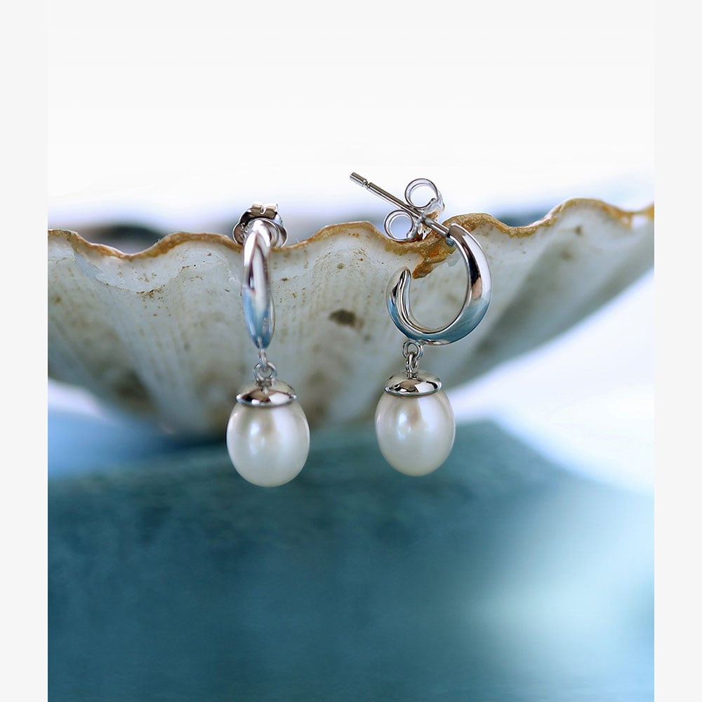 Kit Heath Coast Pebble Pearl Droplet Semi Hoop Earrings 50183FP