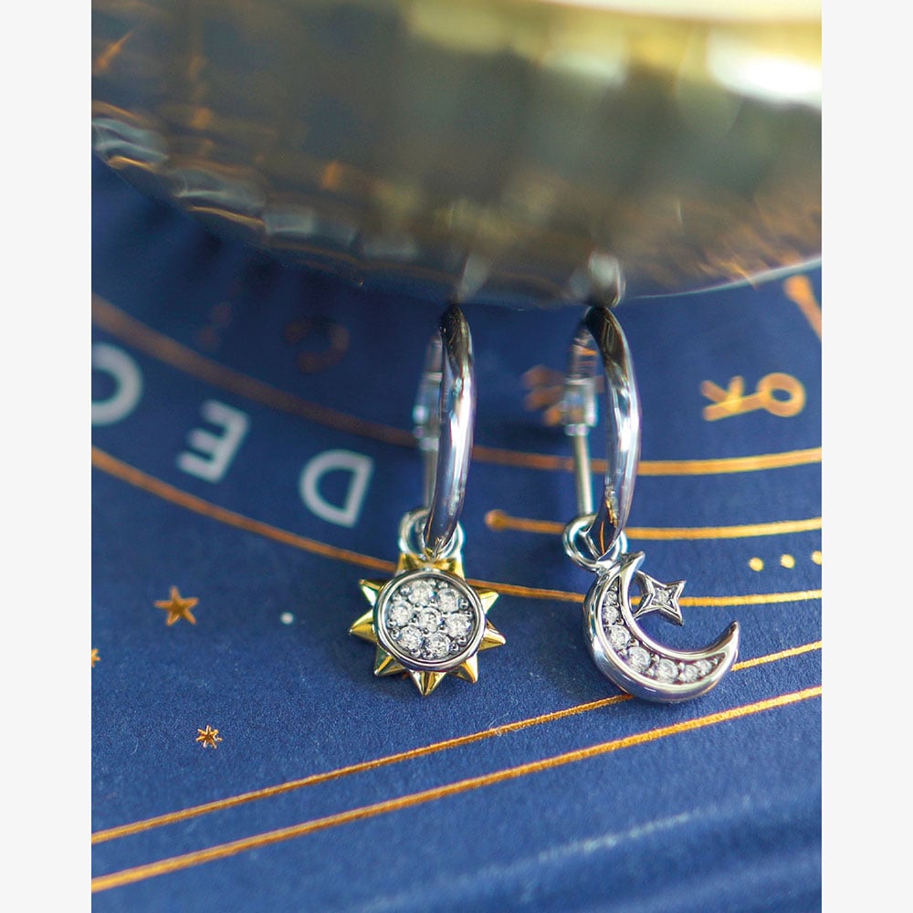Kit Heath Céleste Pavé Sun & Crescent Moon 15mm Hoop Drop Earrings 50492GCZ