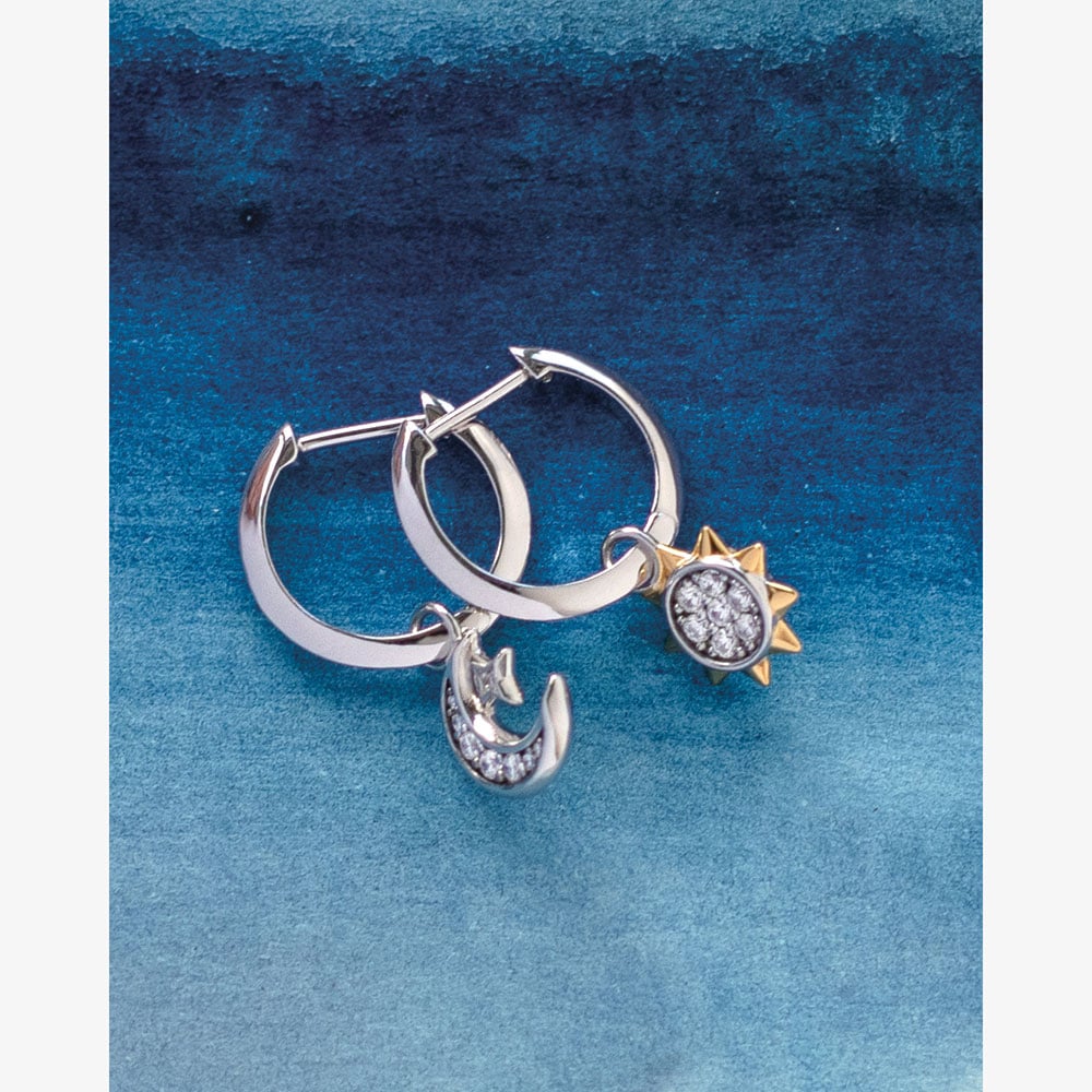 Kit Heath Céleste Pavé Sun & Crescent Moon 15mm Hoop Drop Earrings 50492GCZ