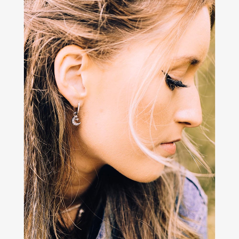 Kit Heath Céleste Pavé Sun & Crescent Moon 15mm Hoop Drop Earrings 50492GCZ