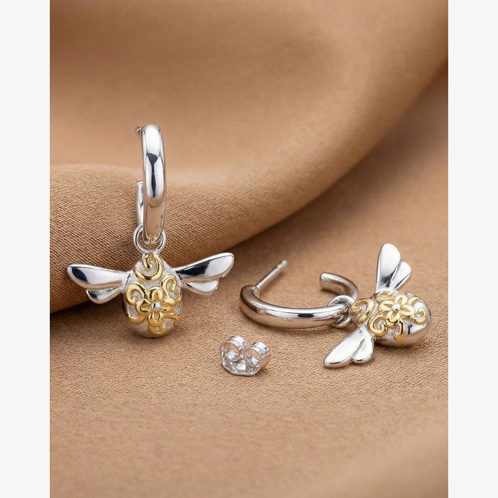 Kit Heath Blossom Flyte Honey Bee Semi Hoop Drop Earrings 60338GRP