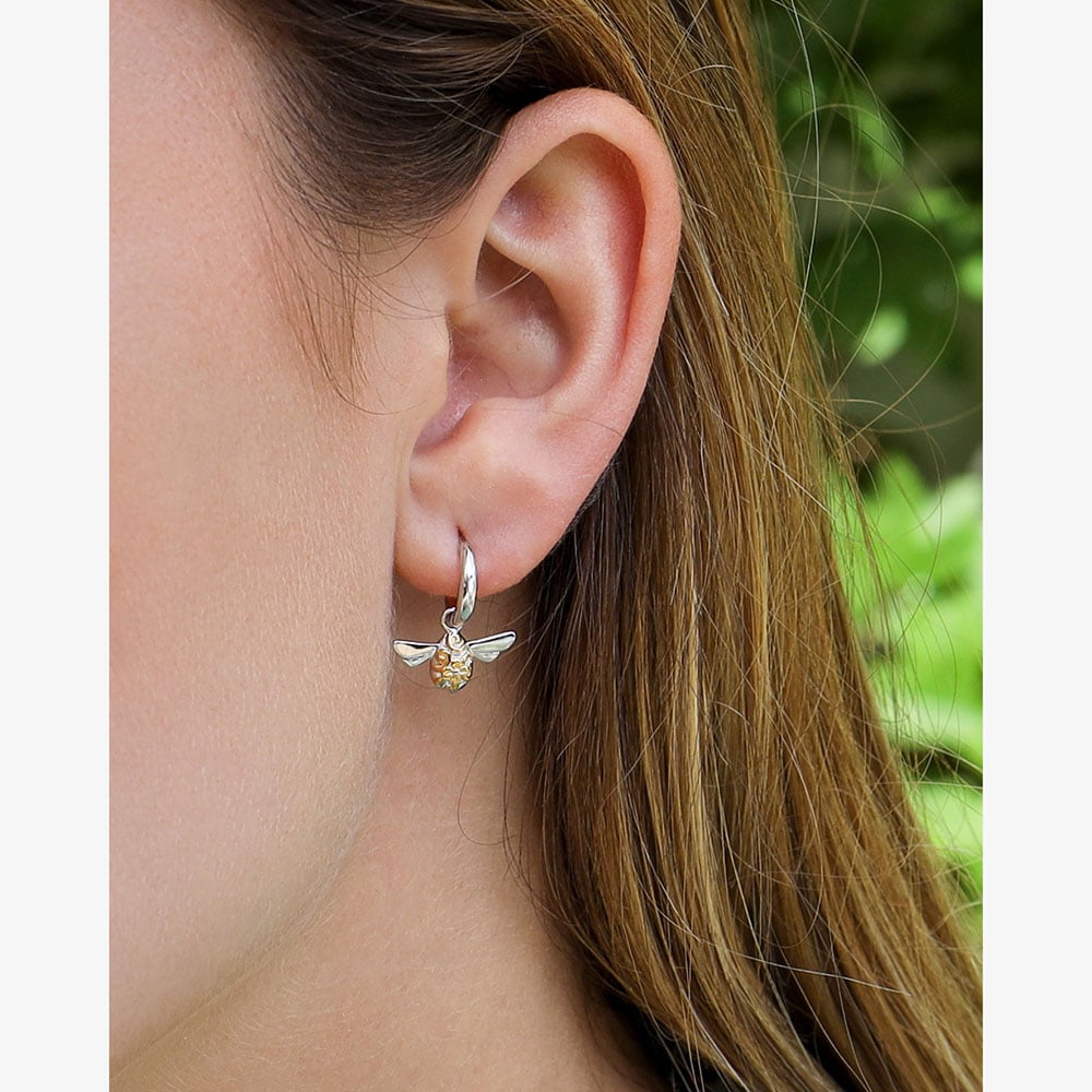 Kit Heath Blossom Flyte Honey Bee Semi Hoop Drop Earrings 60338GRP