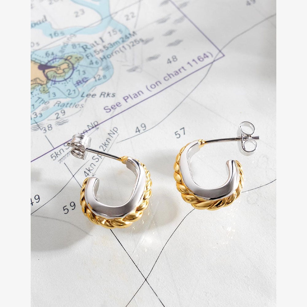 Kit Heath Marina Rope Band Semi Hoop Stud Earrings 61065GRP