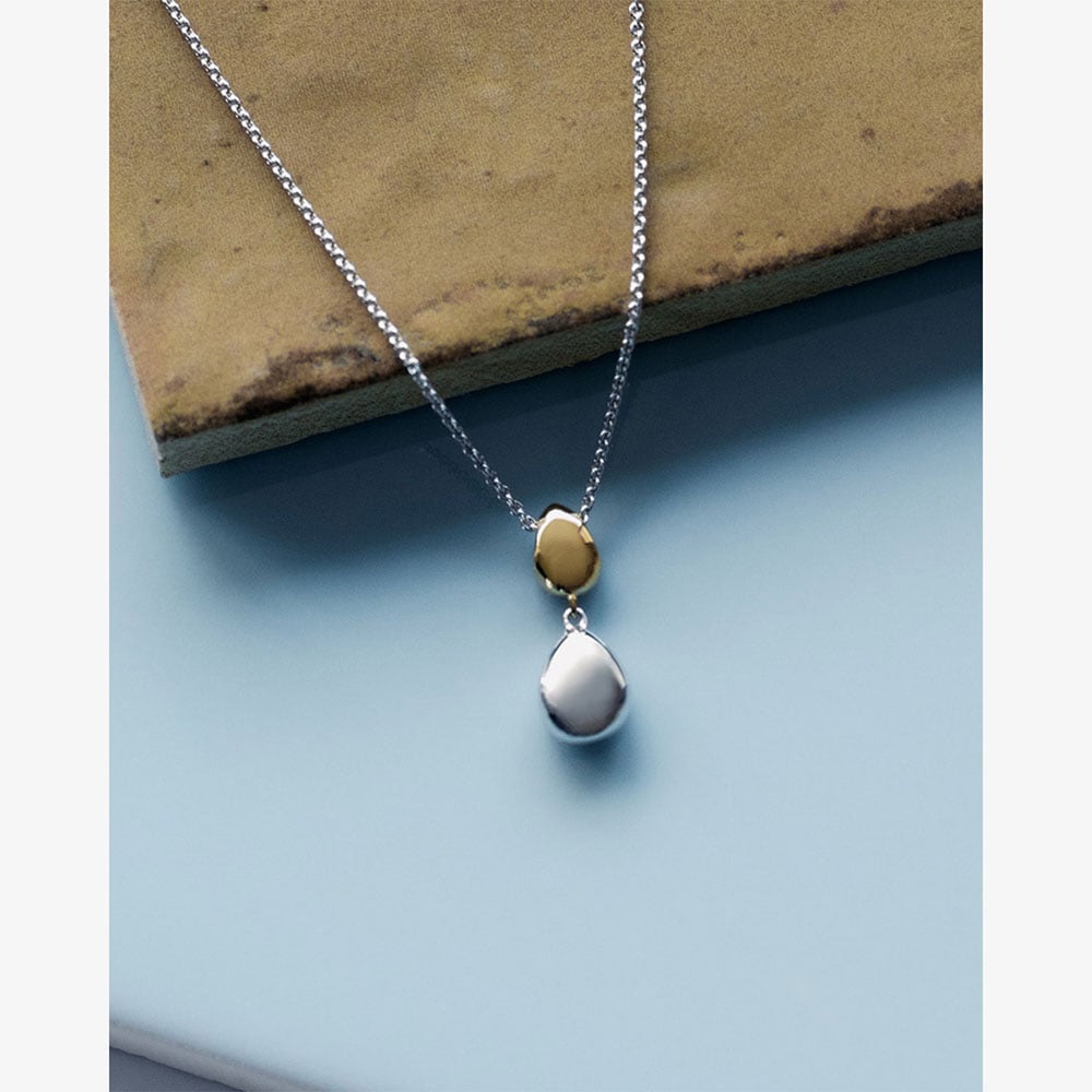 Kit Heath Coast Pebble Golden Double Droplet 18 Inch Necklace 90186GRP
