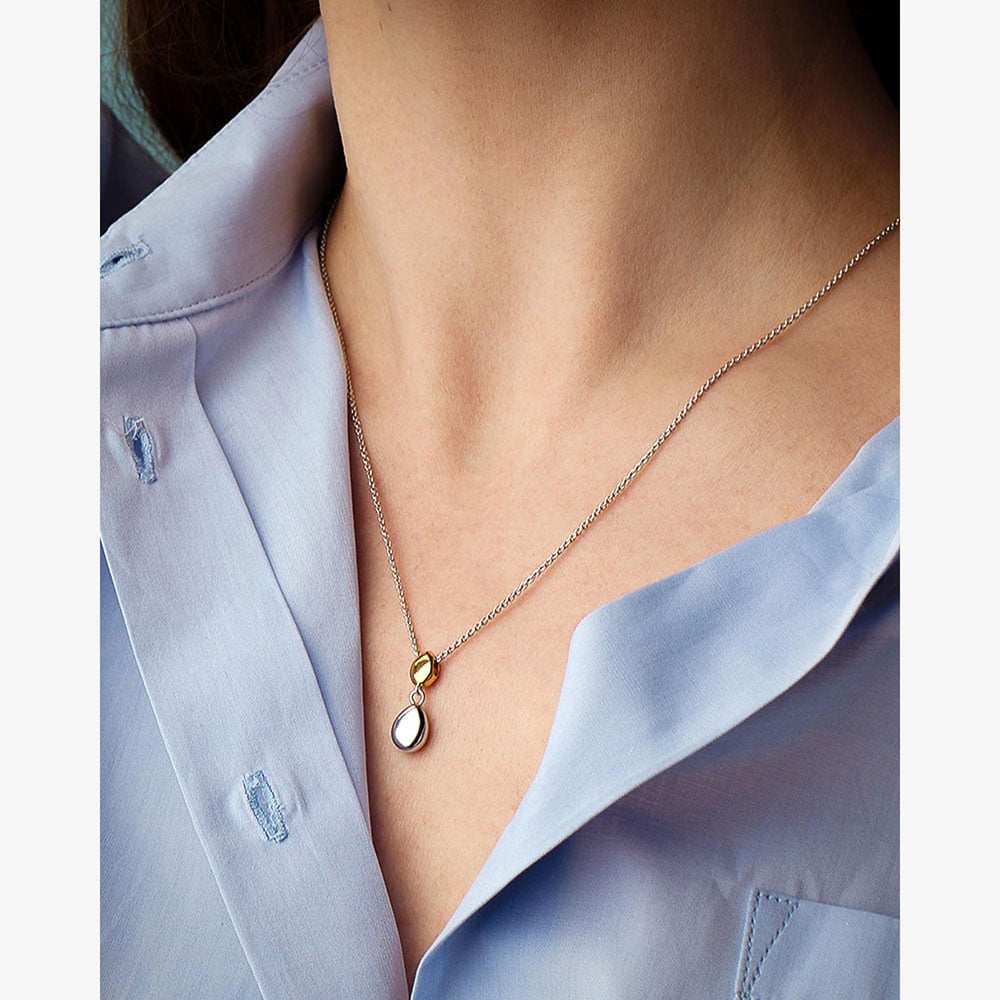Kit Heath Coast Pebble Golden Double Droplet 18 Inch Necklace 90186GRP