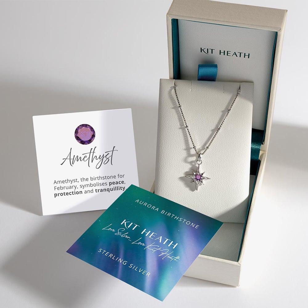 Kit Heath Céleste February Aurora Birthstone Amethyst Ball Chain 18 Inch Pendant 90459AM