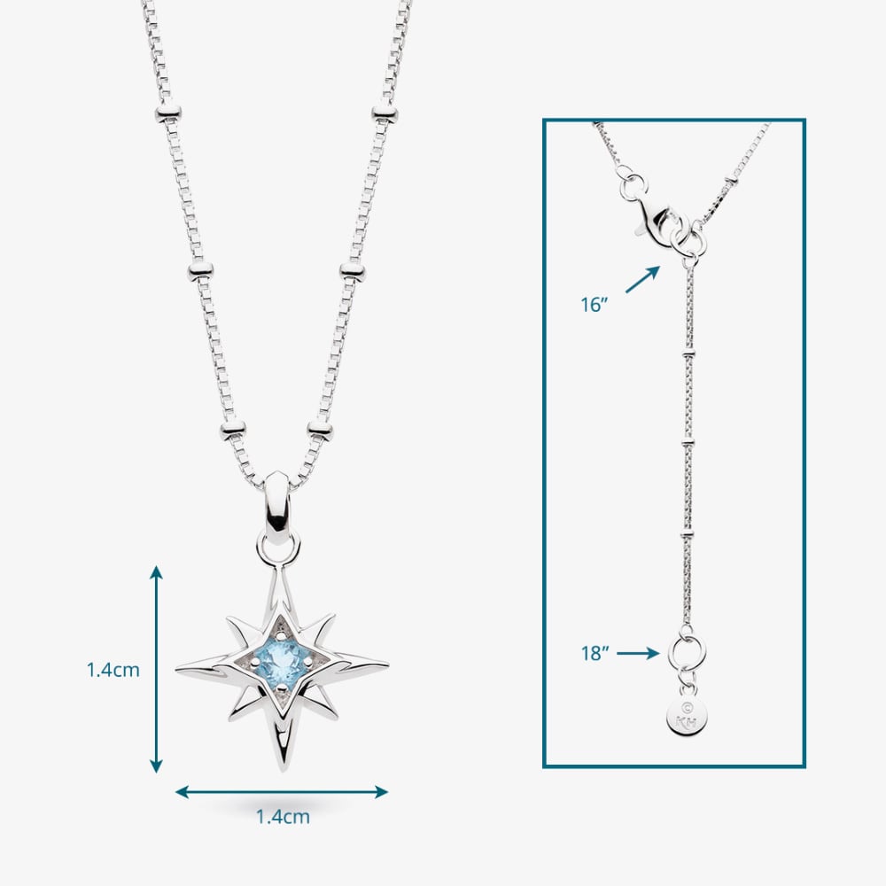 Kit Heath Céleste March Aurora Birthstone Blue Topaz Ball Chain 18 Inch Pendant 90459BT