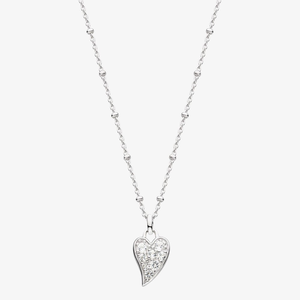 Kit Heath Desire Kiss Precious Pavé Heart 18 Inch Ball Chain Necklace 90511WT