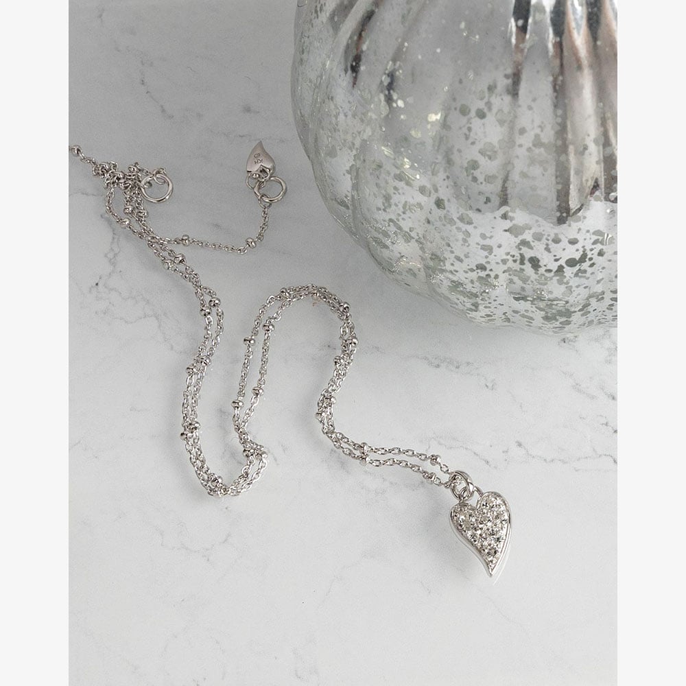 Kit Heath Desire Kiss Precious Pavé Heart 18 Inch Ball Chain Necklace 90511WT