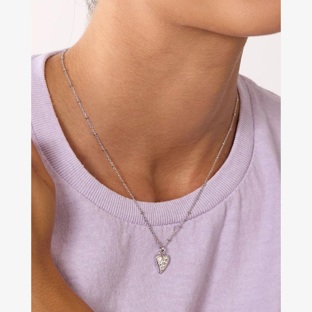 Kit Heath Desire Kiss Precious Pavé Heart 18 Inch Ball Chain Necklace 90511WT
