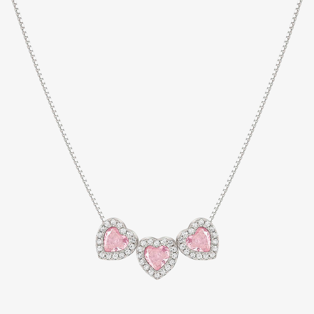 Product photograph of Nomination All My Love Sterling Silver Three Pink Heart Necklace 240303 002 from The Jewel Hut