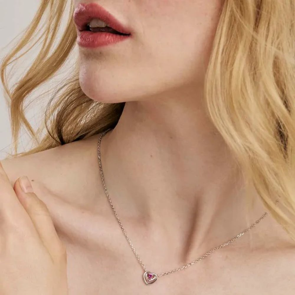 Nomination CosmicLove Silver Red Cubic Zirconia Double Heart Necklace 241707/006